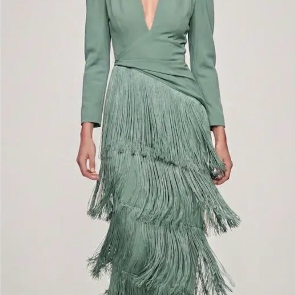 Chic Long Sleeve Fringe Dress in Teal - Picture 4 of 8
